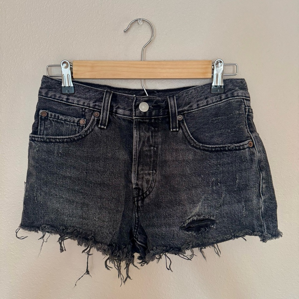 Levi’s 501 Black Distressed Denim Jean Shorts